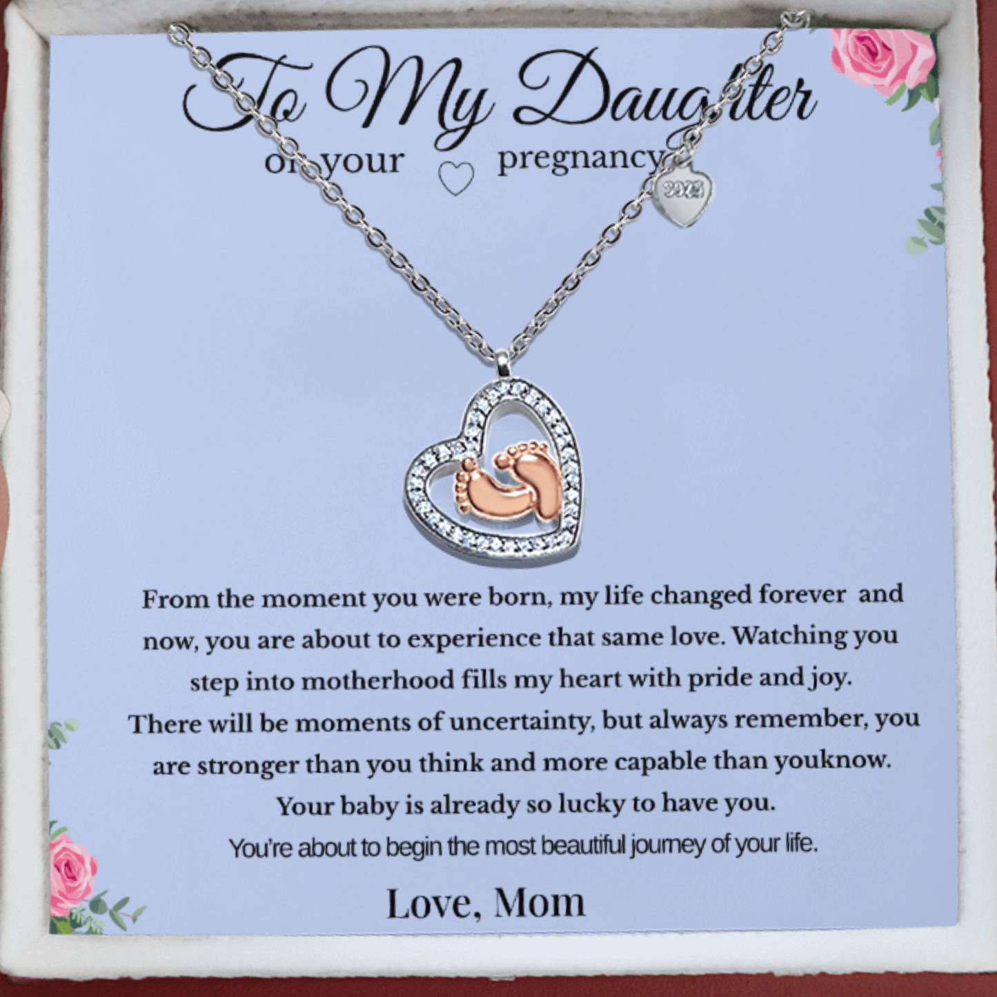 To My Daughter Pregnancy Gift Necklace –  Blue -Gift from Mom, New Mom Jewelry, Baby Shower Gift, Expecting Mom Necklace, First Mother's Day Gift