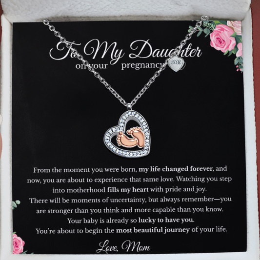 Baby Feet Heart Necklace for Daughter – Black~ New Mom Gift, Baby Shower & Mother's Day