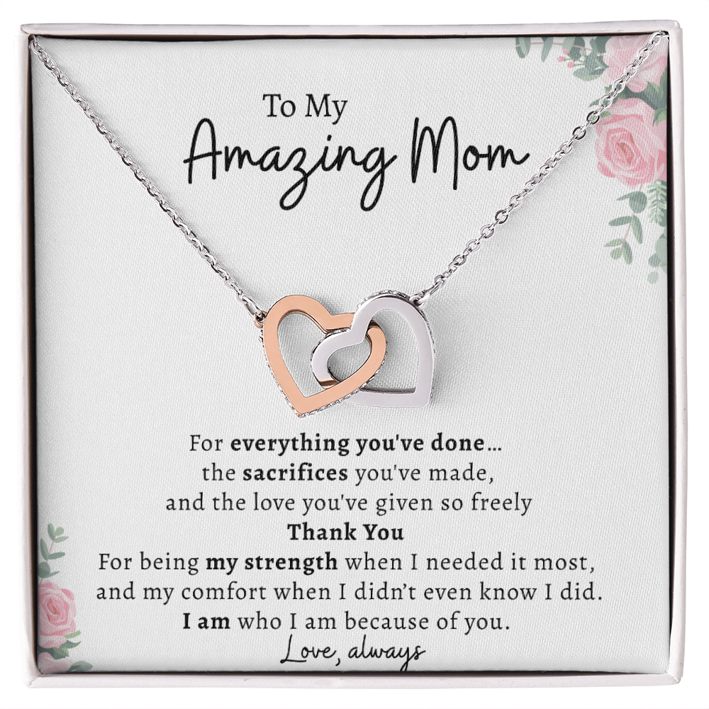 To My Amazing Mom Necklace – White Card | Thank You Mom Gift, Mother Daughter Gift, Birthday or Mother's Day Jewelry