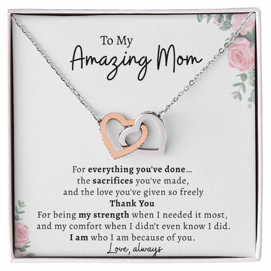 To My Amazing Mom Necklace – White Card | Thank You Mom Gift, Mother Daughter Gift, Birthday or Mother's Day Jewelry