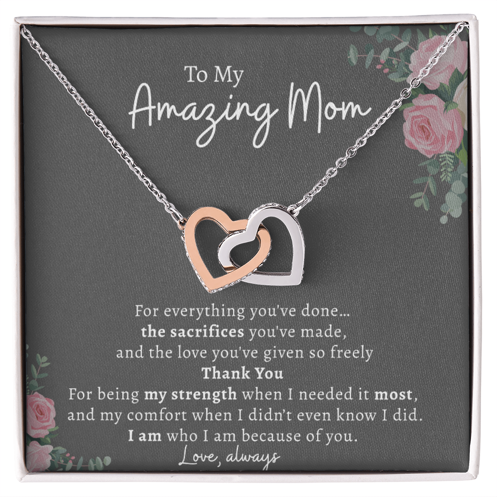 To My Amazing Mom Necklace – Dark Grey Card | Thank You Mom Gift, Mother Daughter Gift, Birthday or Mother's Day Jewelry