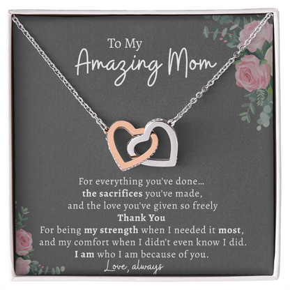To My Amazing Mom Necklace – Dark Grey Card | Thank You Mom Gift, Mother Daughter Gift, Birthday or Mother's Day Jewelry