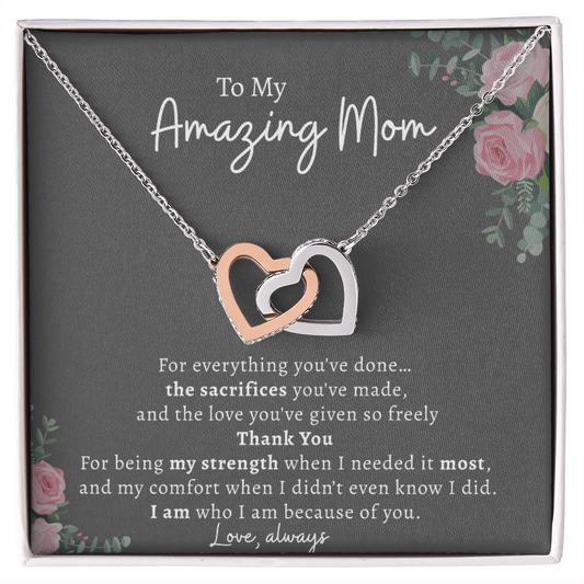 To My Amazing Mom Necklace – Dark Grey Card | Thank You Mom Gift, Mother Daughter Gift, Birthday or Mother's Day Jewelry