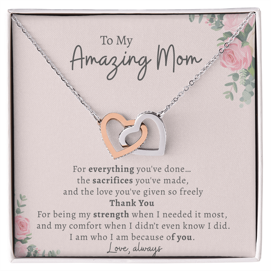 To My Amazing Mom Necklace – Blush Card | Thank You Mom Gift, Mother Daughter Gift, Birthday or Mother's Day Jewelry