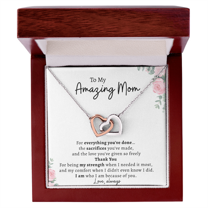 To My Amazing Mom Necklace – White Card | Thank You Mom Gift, Mother Daughter Gift, Birthday or Mother's Day Jewelry