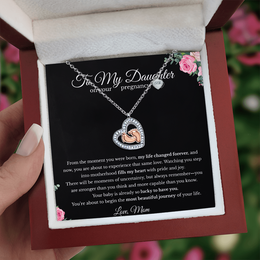 Baby Feet Heart Necklace for Daughter – Black~ New Mom Gift, Baby Shower & Mother's Day