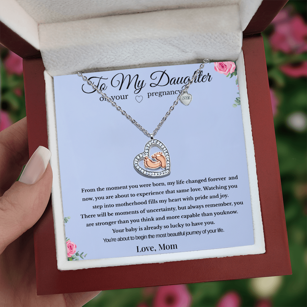 To My Daughter Pregnancy Gift Necklace –  Blue -Gift from Mom, New Mom Jewelry, Baby Shower Gift, Expecting Mom Necklace, First Mother's Day Gift