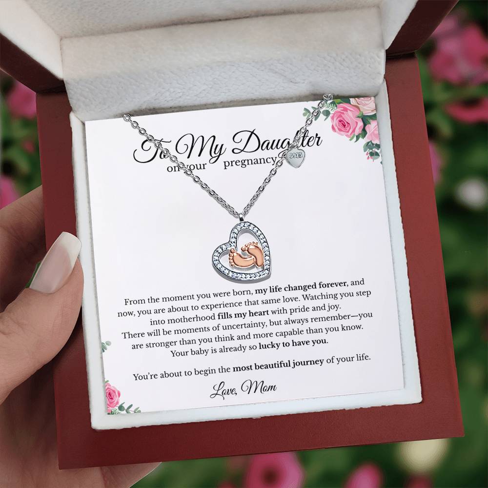 To My Daughter Pregnancy Gift Necklace – Gift from Mom, New Mom Jewelry, - white -Baby Shower Gift, Expecting Mom Necklace, First Mother’s Day Gift