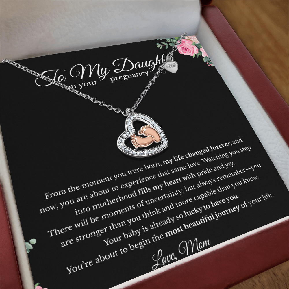 Baby Feet Heart Necklace for Daughter – Black~ New Mom Gift, Baby Shower & Mother's Day
